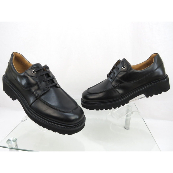 NIB FERRAGAMO GORIN BLACK LEATHER GANCINI LOGO PLATFORM DERBY OXFORDS 9 M main image 9